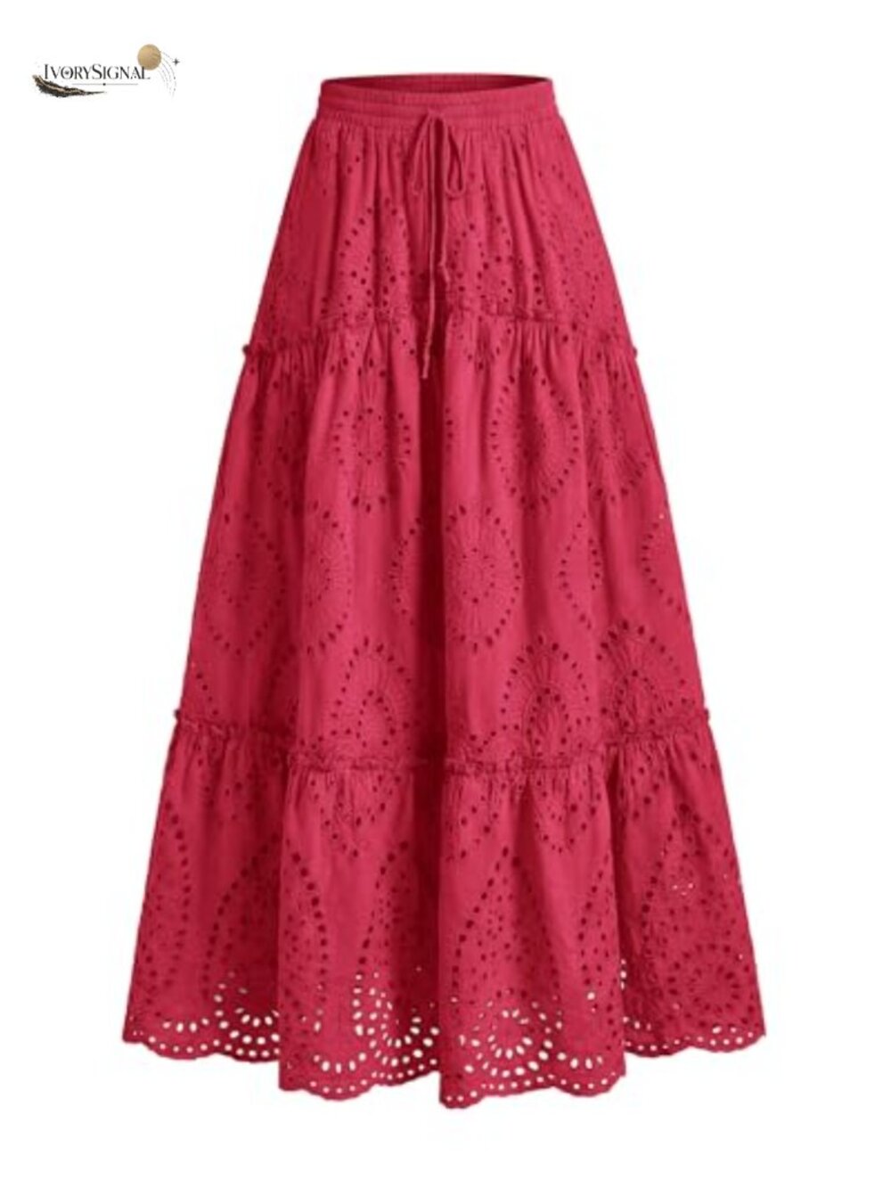 BTFBM Eyelet Long Maxi Skirt A-Line Tiered Ruffle for Women
